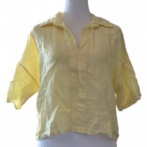 Yellow Linen Collared Top